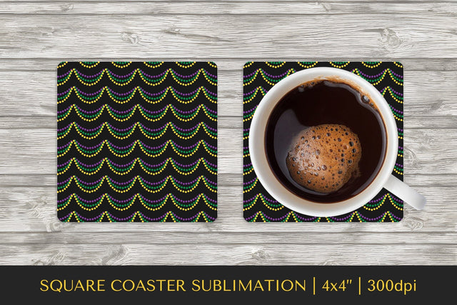 Mardi Gras square coaster sublimation. Beads coaster PNG Sublimation LaBelezoka 