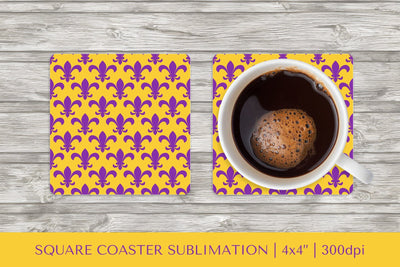 Mardi Gras square coaster sublimation. Fleur de lis coaster Sublimation LaBelezoka 