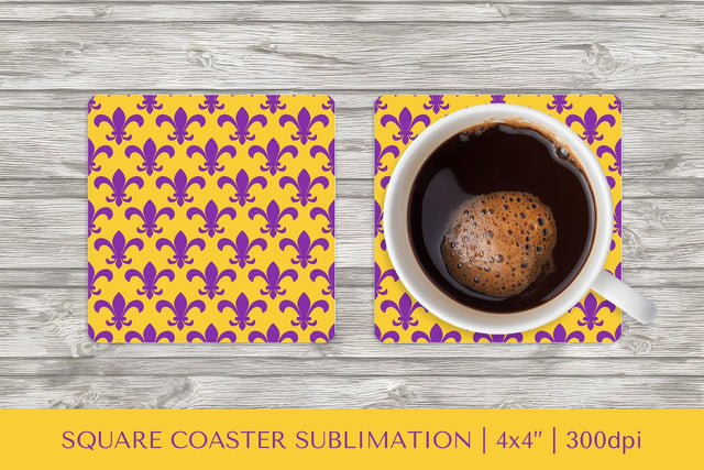 Mardi Gras square coaster sublimation. Fleur de lis coaster Sublimation LaBelezoka 