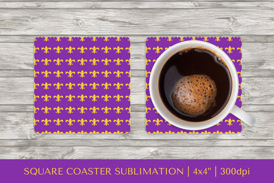 Mardi Gras square coaster sublimation. Fleur de lys coaster Sublimation LaBelezoka 