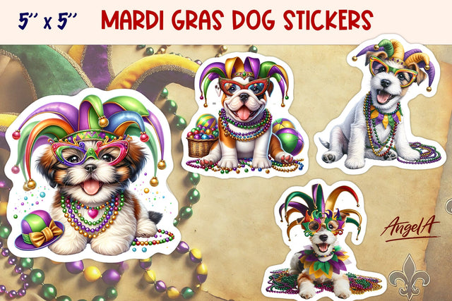 Mardi Gras stickers, funny dog printable stickers PNG, breed Sublimation Angelina Semenova 
