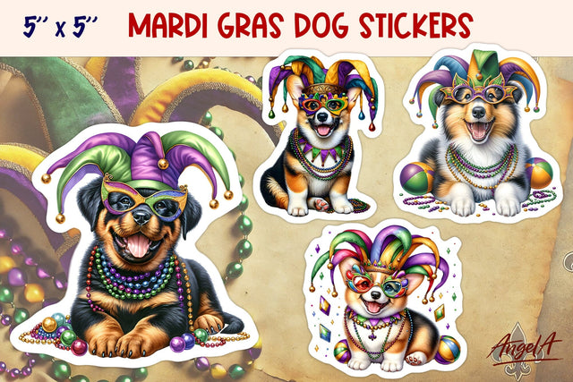 Mardi Gras stickers, funny dog printable stickers PNG, breed Sublimation Angelina Semenova 