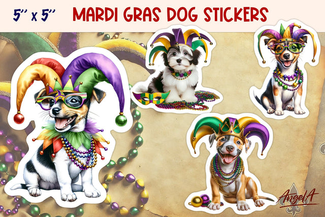 Mardi Gras stickers, funny dog printable stickers PNG, breed Sublimation Angelina Semenova 
