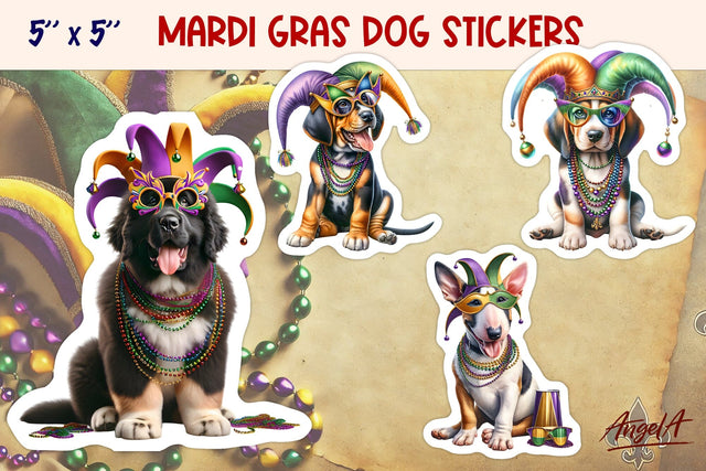 Mardi Gras stickers, funny dog printable stickers PNG, breed Sublimation Angelina Semenova 