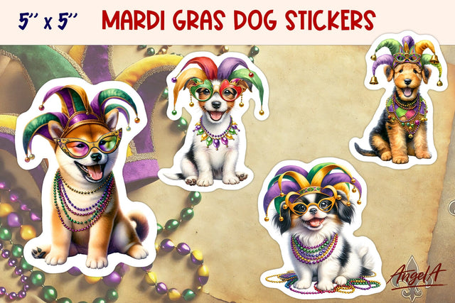 Mardi Gras stickers, funny dog printable stickers PNG, breed Sublimation Angelina Semenova 