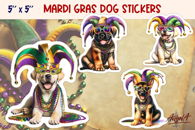 Mardi Gras stickers, funny dog printable stickers PNG, breed Sublimation Angelina Semenova 
