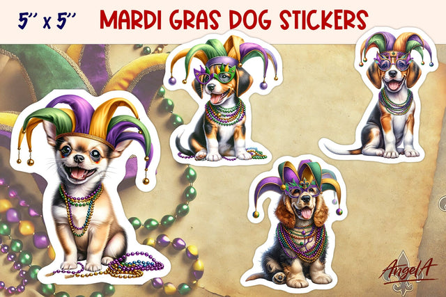 Mardi Gras stickers, funny dog printable stickers PNG, breed Sublimation Angelina Semenova 