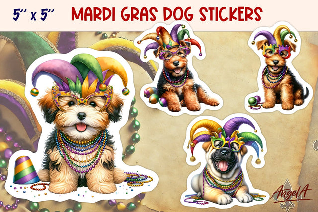 Mardi Gras stickers, funny dog printable stickers PNG, breed Sublimation Angelina Semenova 