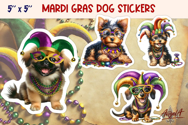 Mardi Gras stickers, funny dog printable Sublimation Angelina Semenova 