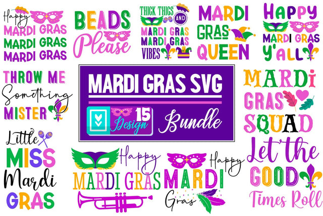 Mardi Gras SVG Bundle | Carnival Cutting Files | Festive Clipart for Cricut & Silhouette | Mardi Gras Mask, Beads, Crown, Jester Hat, King Cake, and Fleur-de-Lis Designs | Digital Download | Perfect for T-Shirts, Mugs, Party Decor, and Crafts SVG BlackCatsMedia 