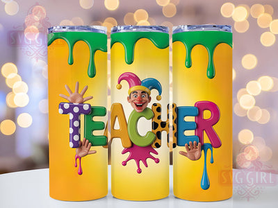 Mardi Gras Teacher Tumbler, Carnival School Wrap, Festive Party Cup, 20oz Sublimation Wrap, New Orleans Celebration Tumbler, Inflated Mardi Gras Design Cup, Mardi Gras Teacher Theme Wrap Sublimation SvggirlplusArt 