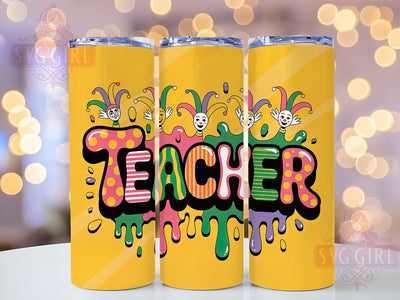 Mardi Gras Teacher Tumbler, Carnival School Wrap, Festive Party Cup, 20oz Sublimation Wrap, New Orleans Celebration Tumbler, Inflated Mardi Gras Design Cup, Mardi Gras Teacher Theme Wrap Sublimation SvggirlplusArt 