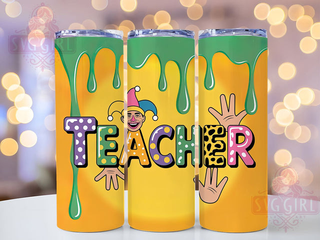 Mardi Gras Teacher Tumbler, Carnival School Wrap, Festive Party Cup, 20oz Sublimation Wrap, New Orleans Celebration Tumbler, Inflated Mardi Gras Design Cup, Mardi Gras Teacher Theme Wrap Sublimation SvggirlplusArt 