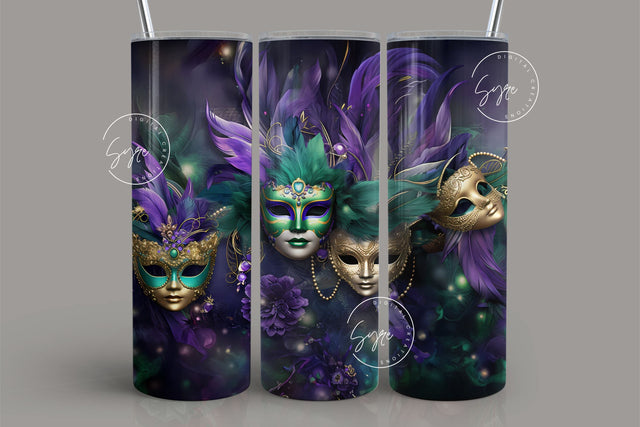 Mardi Gras Tumbler Seamless Sublimation Design, Add Your Own Name, Mardi Gras Carnival Mask Tumbler PNG, 20 oz Skinny Tumbler Wrap, Digital Sublimation Syre Digital Creations 