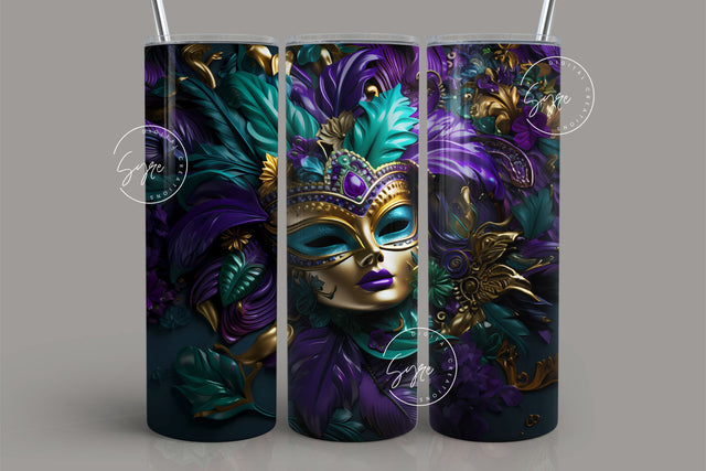 Mardi Gras Tumbler Seamless Sublimation Design, Add Your Own Name, Mardi Gras Carnival Mask Tumbler PNG, 20 oz Skinny Tumbler Wrap, Digital Sublimation Syre Digital Creations 
