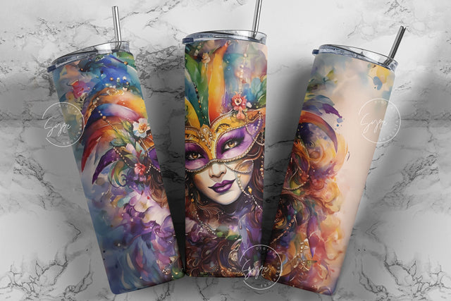 Mardi Gras Tumbler Seamless Sublimation Design, Add Your Own Name, Mardi Gras Carnival Mask Tumbler PNG, 20 oz Skinny Tumbler Wrap, Digital Sublimation Syre Digital Creations 
