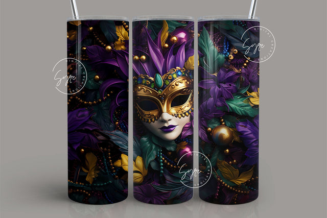 Mardi Gras Tumbler Seamless Sublimation Design, Add Your Own Name, Mardi Gras Carnival Mask Tumbler PNG, 20 oz Skinny Tumbler Wrap, Digital Sublimation Syre Digital Creations 