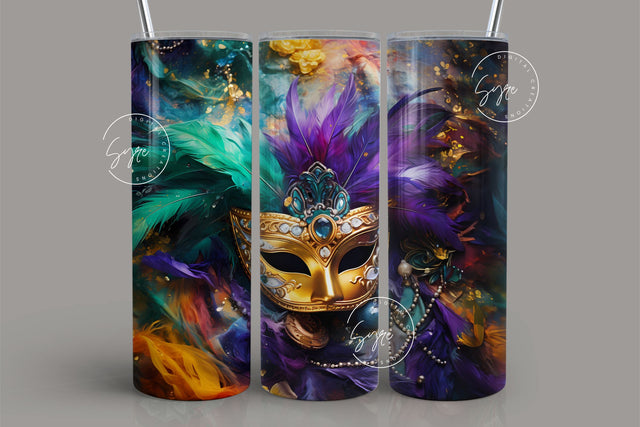Mardi Gras Tumbler Seamless Sublimation Design, Add Your Own Name, Mardi Gras Carnival Mask Tumbler PNG, 20 oz Skinny Tumbler Wrap, Digital Sublimation Syre Digital Creations 