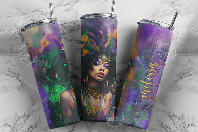 Mardi Gras Tumbler Seamless Sublimation Design, Add Your Own Name, Mardi Gras Carnival Mask Tumbler PNG, 20 oz Skinny Tumbler Wrap, Digital Sublimation Syre Digital Creations 