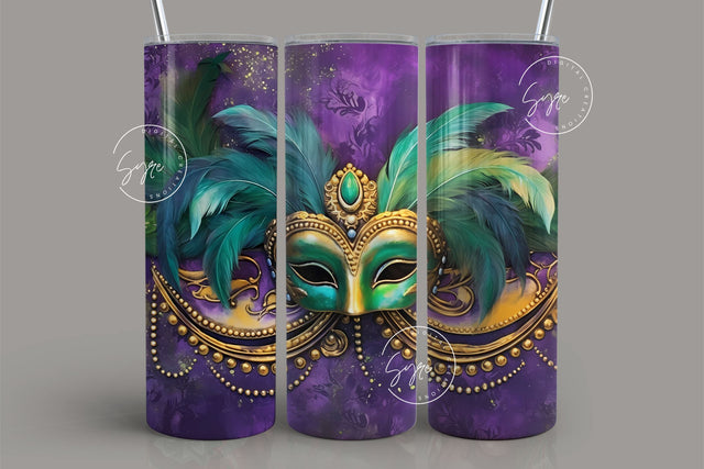 Mardi Gras Tumbler Seamless Sublimation Design, Add Your Own Name, Mardi Gras Carnival Mask Tumbler PNG, 20 oz Skinny Tumbler Wrap, Digital Sublimation Syre Digital Creations 