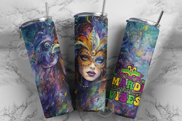 Mardi Gras Tumbler Seamless Sublimation Design, Add Your Own Name, Mardi Gras Carnival Mask Tumbler PNG, 20 oz Skinny Tumbler Wrap, Digital Sublimation Syre Digital Creations 