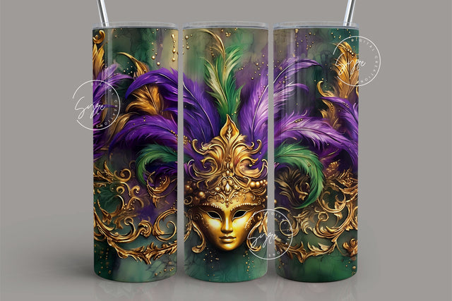 Mardi Gras Tumbler Seamless Sublimation Design, Add Your Own Name, Mardi Gras Carnival Mask Tumbler PNG, 20 oz Skinny Tumbler Wrap, Digital Sublimation Syre Digital Creations 