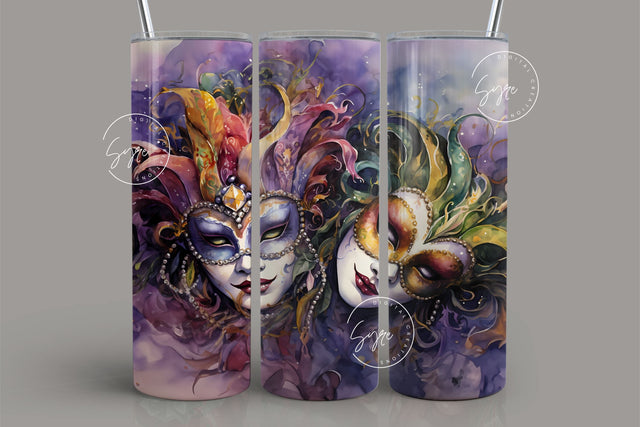 Mardi Gras Tumbler Seamless Sublimation Design, Add Your Own Name, Mardi Gras Carnival Mask Tumbler PNG, 20 oz Skinny Tumbler Wrap, Digital Sublimation Syre Digital Creations 
