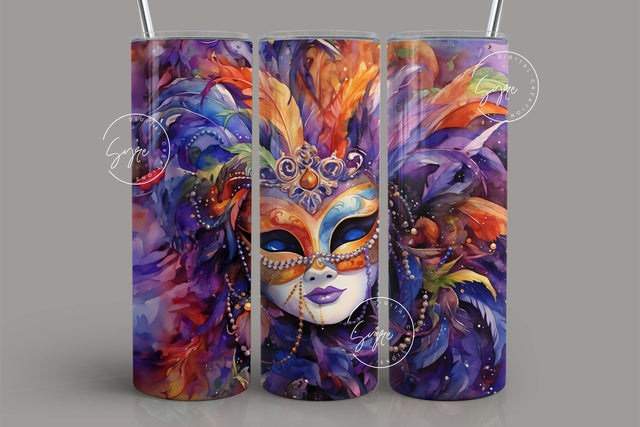 Mardi Gras Tumbler Seamless Sublimation Design, Add Your Own Name, Mardi Gras Carnival Mask Tumbler PNG, 20 oz Skinny Tumbler Wrap, Digital Sublimation Syre Digital Creations 