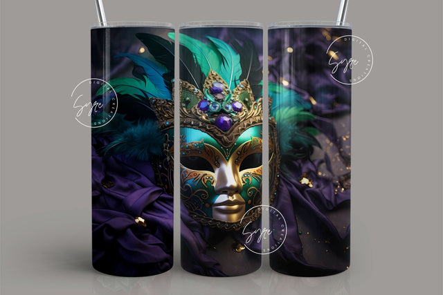 Mardi Gras Tumbler Seamless Sublimation Design, Add Your Own Name, Mardi Gras Carnival Mask Tumbler PNG, 20 oz Skinny Tumbler Wrap, Digital Sublimation Syre Digital Creations 