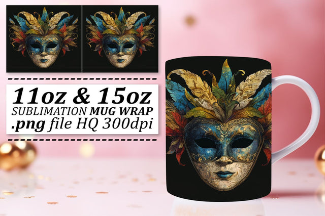 Mardi Gras Vibes: Colorful Mask Pattern Mug - 11oz & 15oz Sublimation afrosvg 