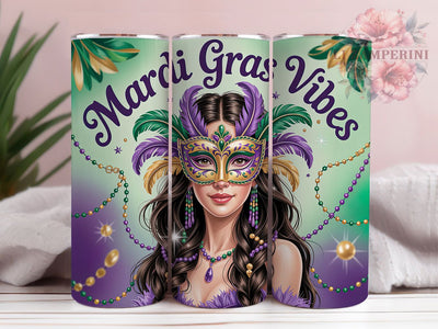 Mardi Gras Vibes Masked Lady Tumbler, Masked Lady Carnival Wrap, Festive Party Cup, 20oz Sublimation Wrap, New Orleans Celebration Tumbler, Elegant Masked Woman Cup, Mardi Gras Beautiful Lady Theme Wrap Sublimation Li Zamperini 