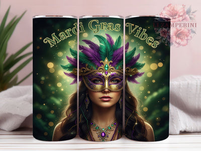 Mardi Gras Vibes Masked Lady Tumbler, Masked Lady Carnival Wrap, Festive Party Cup, 20oz Sublimation Wrap, New Orleans Celebration Tumbler, Elegant Masked Woman Cup, Mardi Gras Beautiful Lady Theme Wrap Sublimation Li Zamperini 