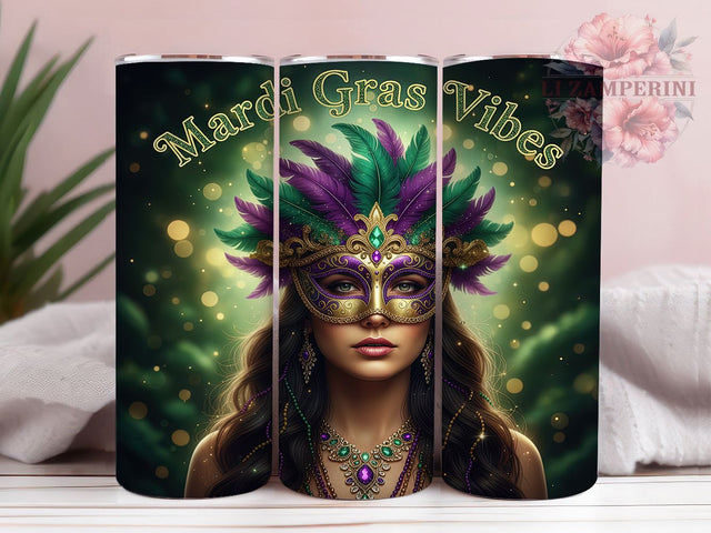 Mardi Gras Vibes Masked Lady Tumbler, Masked Lady Carnival Wrap, Festive Party Cup, 20oz Sublimation Wrap, New Orleans Celebration Tumbler, Elegant Masked Woman Cup, Mardi Gras Beautiful Lady Theme Wrap Sublimation Li Zamperini 