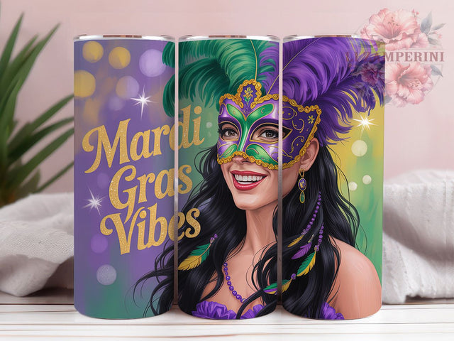 Mardi Gras Vibes Masked Lady Tumbler, Masked Lady Carnival Wrap, Festive Party Cup, 20oz Sublimation Wrap, New Orleans Celebration Tumbler, Elegant Masked Woman Cup, Mardi Gras Beautiful Lady Theme Wrap Sublimation Li Zamperini 