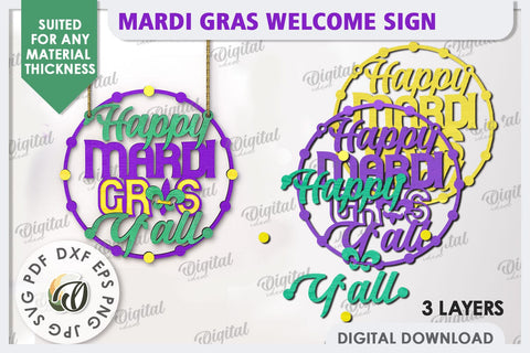 Mardi Gras Welcome Sign Laser Cut. Mardi Gras Decor SVG SVG Evgenyia Guschina 