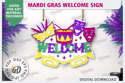 Mardi Gras Welcome Sign Laser Cut. Mardi Gras Decor SVG SVG Evgenyia Guschina 