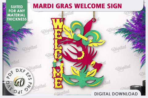 Mardi Gras Welcome Sign Laser Cut. Mardi Gras Decor SVG SVG Evgenyia Guschina 