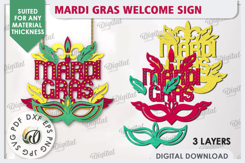 Mardi Gras Welcome Sign Laser Cut. Mardi Gras Decor SVG SVG Evgenyia Guschina 