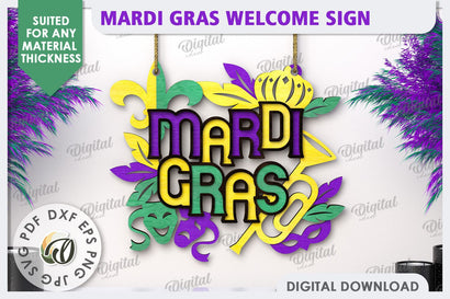 Mardi Gras Welcome Sign Laser Cut. Mardi Gras Decor SVG SVG Evgenyia Guschina 