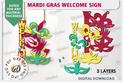 Mardi Gras Welcome Sign Laser Cut. Mardi Gras Decor SVG SVG Evgenyia Guschina 