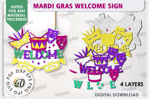 Mardi Gras Welcome Sign Laser Cut. Mardi Gras Decor SVG SVG Evgenyia Guschina 