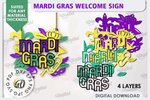 Mardi Gras Welcome Sign Laser Cut. Mardi Gras Decor SVG SVG Evgenyia Guschina 