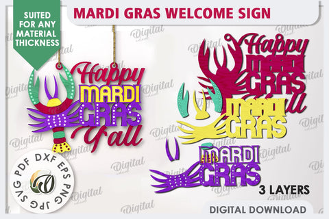 Mardi Gras Welcome Sign Laser Cut. Mardi Gras Decor SVG SVG Evgenyia Guschina 