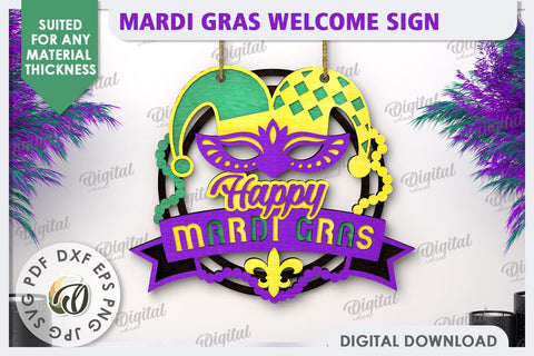 Mardi Gras Welcome Sign Laser Cut. Mardi Gras Decor SVG SVG Evgenyia Guschina 