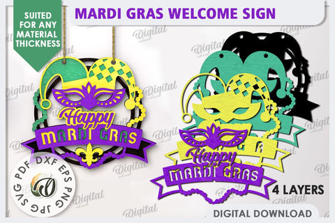 Mardi Gras Welcome Sign Laser Cut. Mardi Gras Decor SVG SVG Evgenyia Guschina 