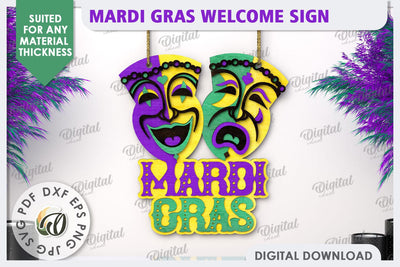 Mardi Gras Welcome Sign Laser Cut. Mardi Gras Decor SVG SVG Evgenyia Guschina 