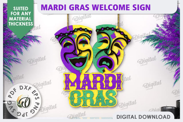 Mardi Gras Welcome Sign Laser Cut. Mardi Gras Decor SVG SVG Evgenyia Guschina 