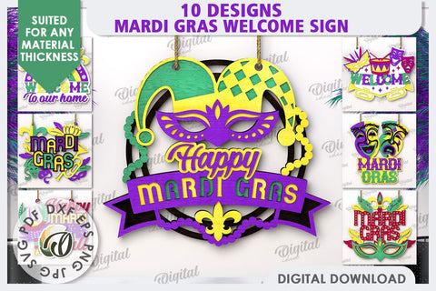 Mardi Gras Welcome Signs Laser Cut Bundle. Mardi Gras Decor SVG Evgenyia Guschina 