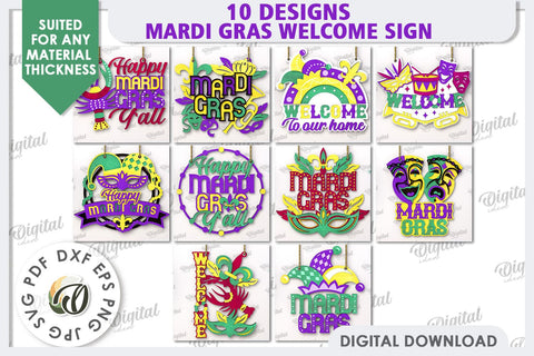 Mardi Gras Welcome Signs Laser Cut Bundle. Mardi Gras Decor SVG Evgenyia Guschina 