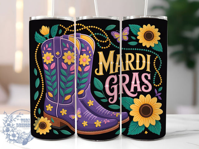 Mardi Gras Western Boots Tumbler, Carnival Cowboy Wrap, Festive Party Cup, 20oz Sublimation Wrap, New Orleans Celebration Tumbler, Colorful Boots Design Cup, Mardi Gras Country Theme Wrap Sublimation ToriDesigns 